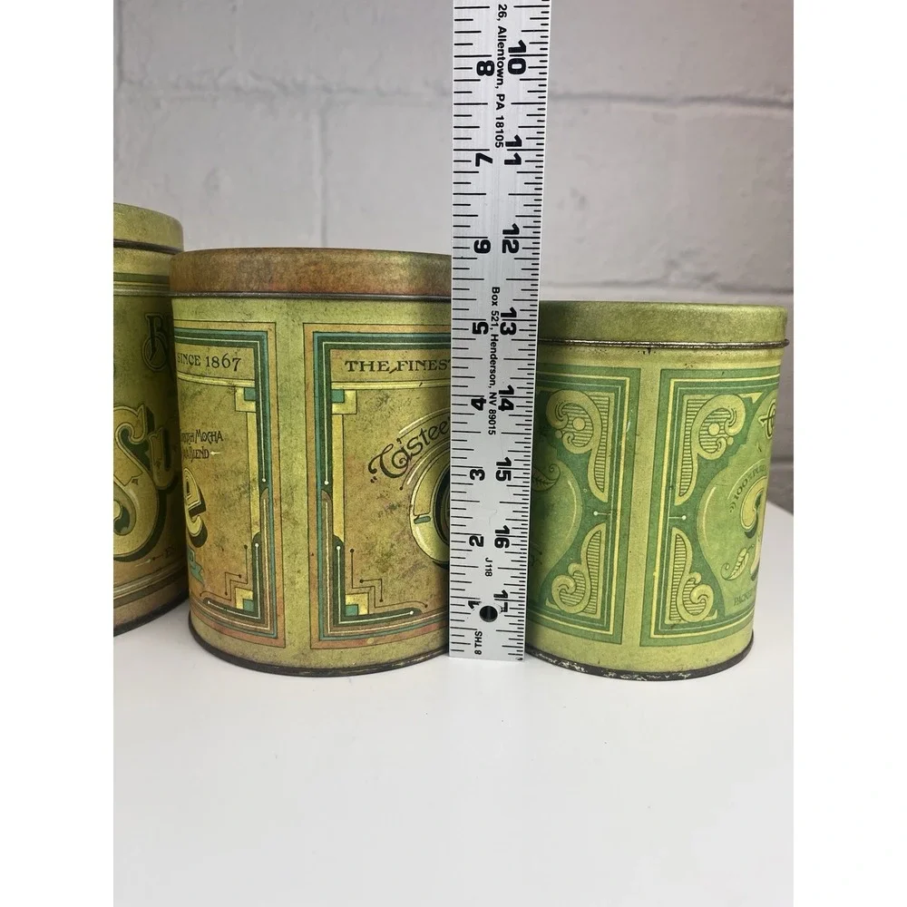 Vintage‎ Balonoff Canister Tin Set Green 1970s Rustic Flour Sugar Coffee Tea